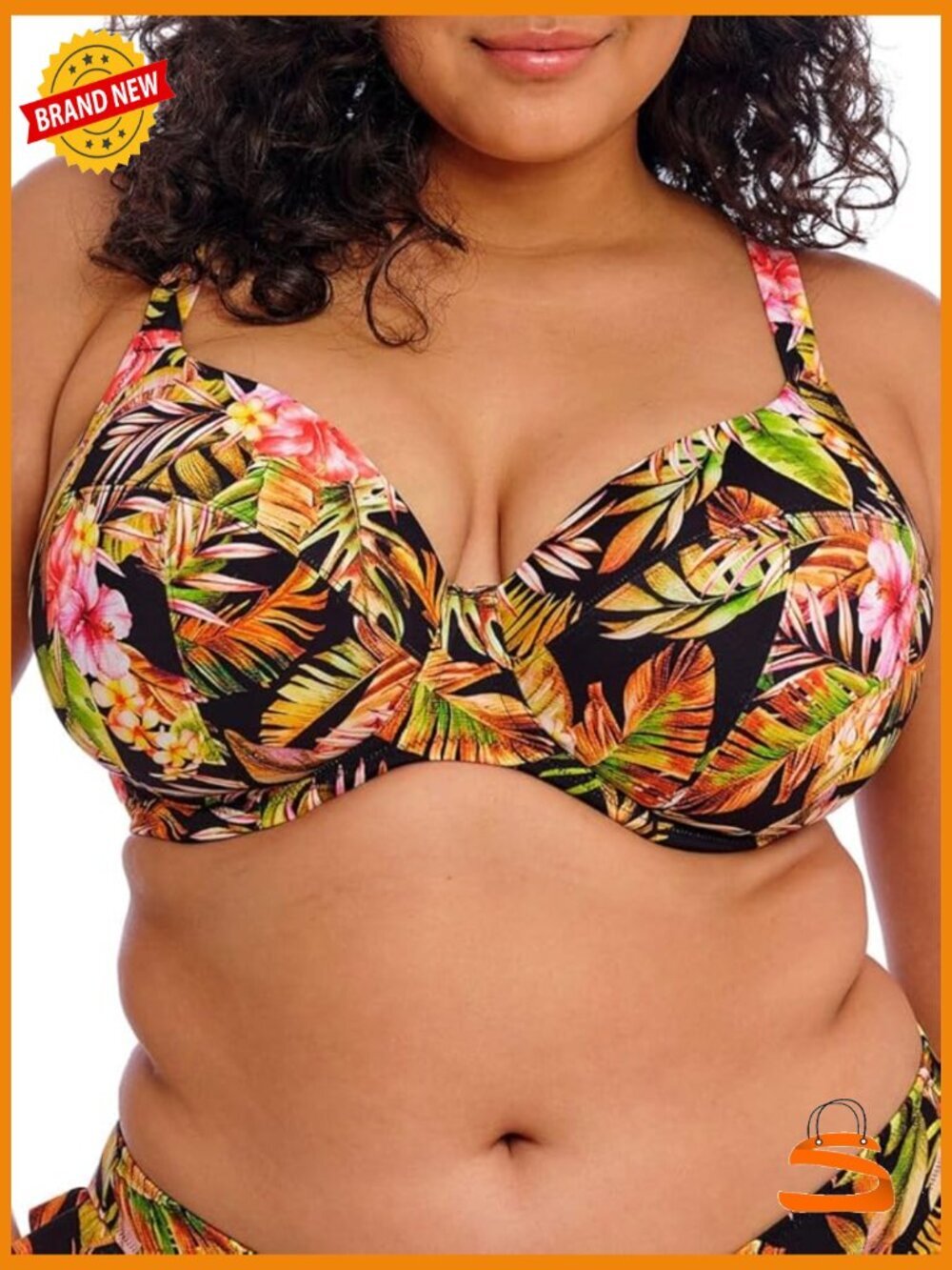 Underwire Plunge Bikini Top UK 44F Polyamide Elastane Adjustable Straps